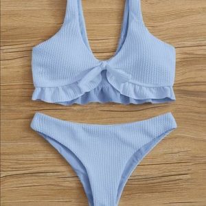 SHEIN Light Blue Ruffle Textured Bikini Set